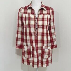 Free People Red Plaid Matador Cotton Boho Top